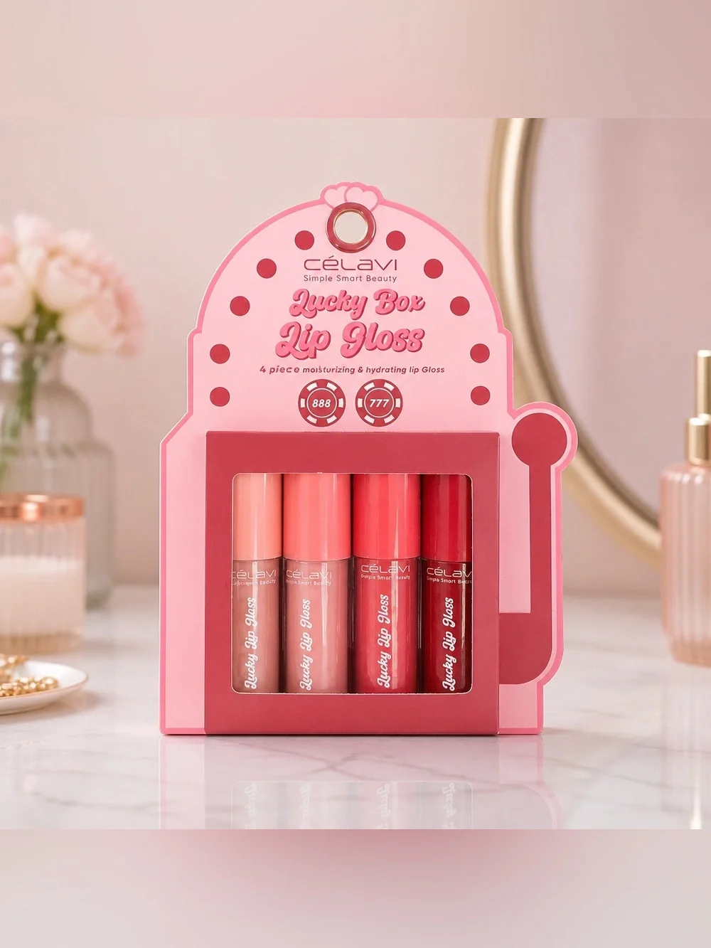 Celavi Lucky Box Lip Gloss Set – 4 Piece Pink & Red Shades